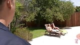 Una esposa morena caliente es follada duro en la piscina delante de su marido snapshot 1