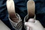 cum on wife's net sandal heel. snapshot 16