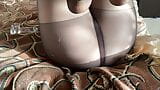 Masturbating pussy in transparent pantyhose, close up snapshot 1