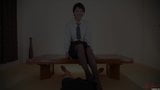 Asian schoolgirl in black pantyhose footjob snapshot 1