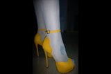 White stockings sexy legs yellow designer peep toe snapshot 2