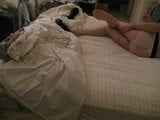 Beige RHT stockings, heels, pantys, jerking in bed snapshot 2