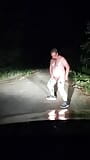 Fat bastard Dennis jerks off in front of his car at night. snapshot 9