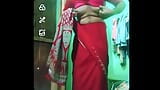 Indian gay Crossdresser xxx nude in red saree showing his bra and boobs snapshot 7