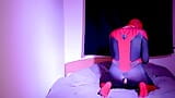 Spiderman zentai use a dildo and cum snapshot 8