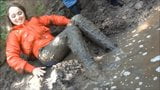 Three Girls in Mud in Winter Clothes snapshot 2