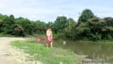 Athletic guy Elijah Knight jerks off and pisses outdoor solo snapshot 4