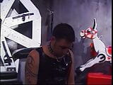 Slave dude in spiky leather collar sucks dominatrix's stilettos snapshot 4