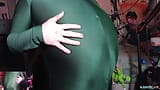 Stretchy Green Unitard Belly Inflation snapshot 17