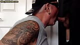 Inked gloryhole DILF sucks cock till jizz in greedy mouth snapshot 12