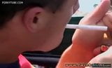 Amazing smokers trio gay twinks jerking in car on the wood snapshot 2