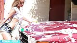 Puta rubia tetona Monika Fox lavado de autos y follada anal con juguete de cristal snapshot 6