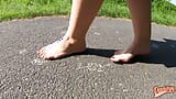 Footwalk in public-Walk with my dirty little feet snapshot 9