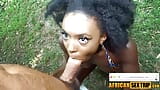 Perfecta nena negra al aire libre, mamada con polla blanca y tragada anal en cajero automático snapshot 6