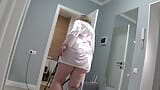 Big Ass Under a Short Robe Busty Mature Housewife with Hairy Pussy Behind the Scenes. Homemade PAWG snapshot 11