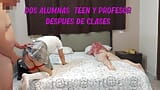 Dos hermosas jovencitas estudiantes se van a un motel con el profesor de matemáticas, casero real snapshot 17