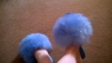 Retro 1970s Fluffy Sheepskin blue Slippers snapshot 1