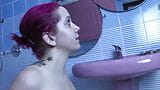 Purple haired German teen dildoing her pussy in the kitchen snapshot 19