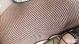 Foot fetish in fishnets (crotchless pantyhose tights amateur bbw mature milf wife hairy pussy masturbate slutty domination) snapshot 5