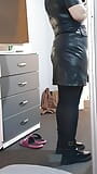 Step mom in sexy tights try in new leather jacket in front of step son snapshot 9