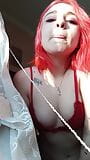 Sunny morning gentle homemade striptease in red lace lingerie snapshot 2