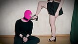 Mistress in shoes and short skirt makes her slave on a leash kiss her feet - girlz .pro - janewalker98 snapshot 1