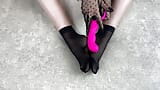 Foot fetish caresses in black nylon socks with my favorite sex toy snapshot 2