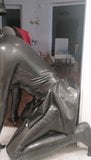 Rubber latex sissy in gasmask plays with dildo snapshot 10