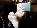 Nerdy girl shows her meaty soles for the camera snapshot 13