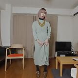 Japanese crossdresser cumshots when excited by genitals touched by long dress. snapshot 6