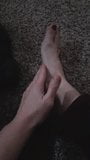 Taking off my sock to show my red toenails and pale feet snapshot 5