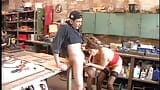 Granny looking for sex goes in lingerie to her lover in the workshop to get her hairy pussy pounded snapshot 11