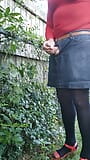 Cd outdoors in pantyhose, leotard. Urethral sound, masturbate and cum on miniskirt. snapshot 4