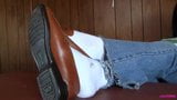 Penny brown loafer shoeplay on desk PREVIEW snapshot 4