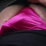 Trying to fit my cock into my wife's satin panties snapshot 1