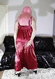 Pink haired crossdresser in full length satin snapshot 1