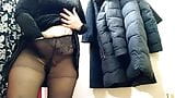 Curvy milf in pantyhose no panties has fun in the mall fitting room snapshot 6