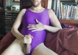 Wank and large cum in womens spandex spandex purple leotard snapshot 4