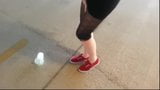 Girlfriend has to pee and wets her Leggings on parking deck snapshot 5
