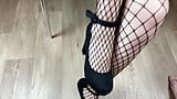 Mistress in black high heels allowed me to jerk off on her legs and cum on her feet snapshot 12