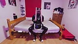 Sissy Maid Struggling in new Armbinder and Steel Chastity Belt with 7" Dildo Locked inside snapshot 19