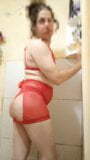 Boy wearing sexy red women's lingerie snapshot 17