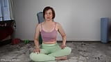 Aurora Willows stretching in yoga pants Today's mobility class snapshot 20