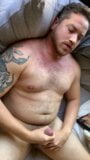 Beefy uncut Bator daddy bear wanking uncut cock and cumming snapshot 2