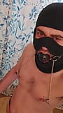 sub blixx using nipple clamps without guards, ball gag and a big dildo snapshot 8