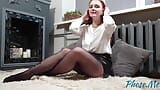 Cute Redhead In Leather Skirt and Black Pantyhose snapshot 13