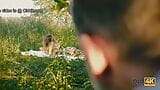 OLD4K. Lassie spits on rules and has sex with much older man in nature snapshot 4