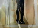 Wetlook - black cossack boots, leggings, shirt snapshot 4