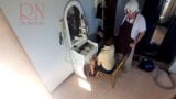 Camera In Nude Barbershop. Hairdresser Makes Lady Undress To Cut Her Hair. Barber, Nudism. Cam 21 snapshot 3