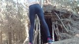 Yoga Pants Strip in the Woods snapshot 2